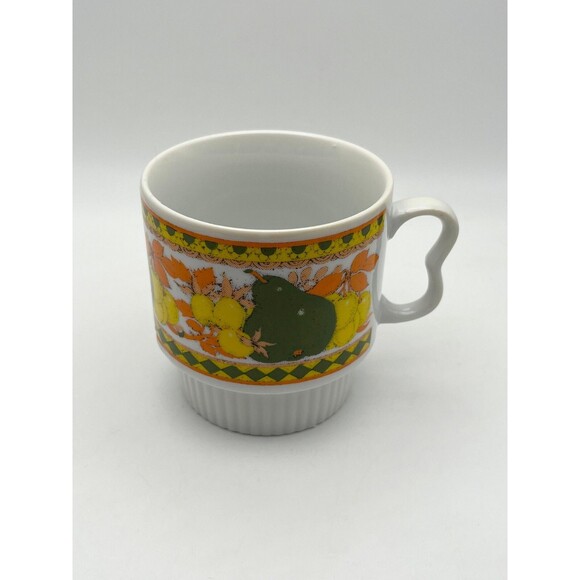 Vintage Japan Stackable Retro Fruit Ceramic Mug Orange Yellow Avocado Art MCM Bo - Picture 6 of 7